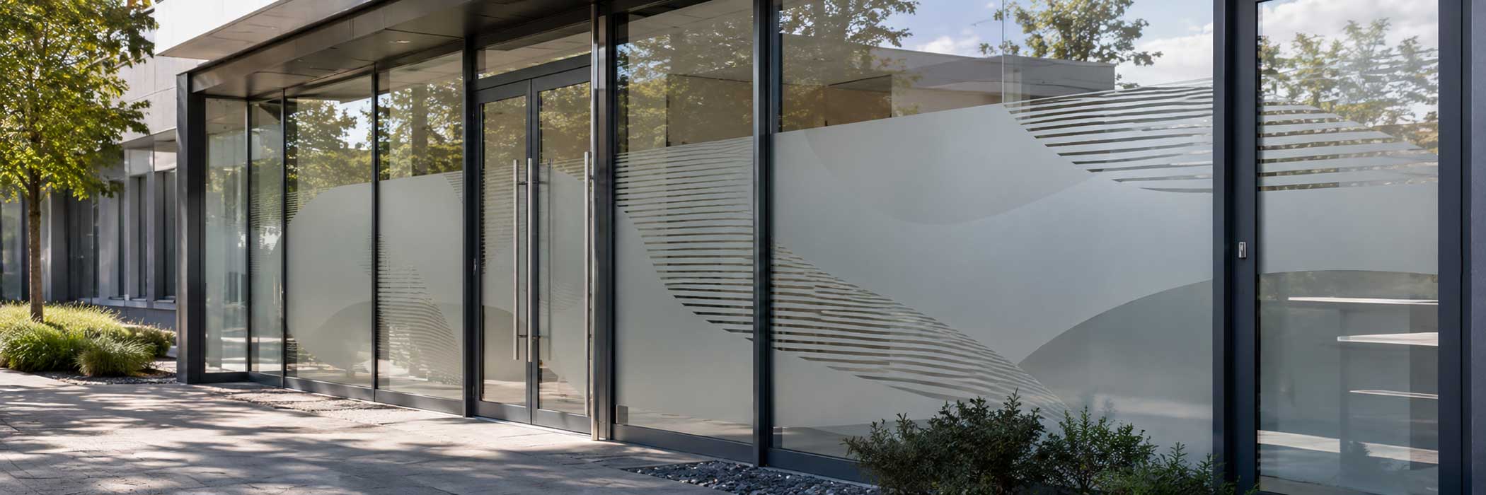 Sandstrahlfolie an Schaufensterscheibe – edle Echtglas-Optik von Lorenz Werbung